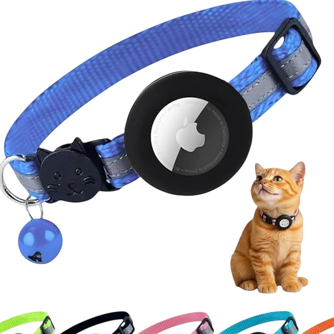 AirTag Cat Collar Airtag Holder for Cats – Breakaway Reflective Nylon Kitten Collar with Bell, Adjustable 1cm Cat Collar for Tracking, Safety & Small Cats (Fits 8.66–13.78 in)
