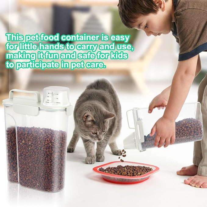 TBMax Pet Food Storage Containers 2 Pack 8-10 Lbs Airtight Dog Food Container Dispenser with Large Spout & Portable Handle, Travel Dog Treat Cat Food Storage Bin Bird Seed Container-Beige