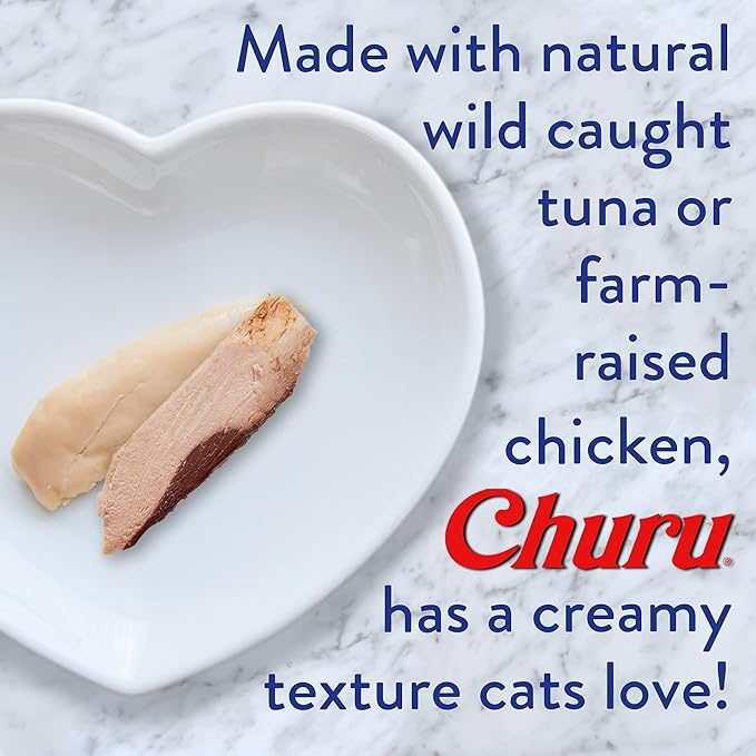 INABA Churu Cat Treats, Grain-Free, Lickable, Squeezable Creamy Purée Cat Treat/Topper with Vitamin E & Taurine, 0.5 Ounces Each Tube, 12 Tubes (4 per Pack), Chicken with Cheese Recipe