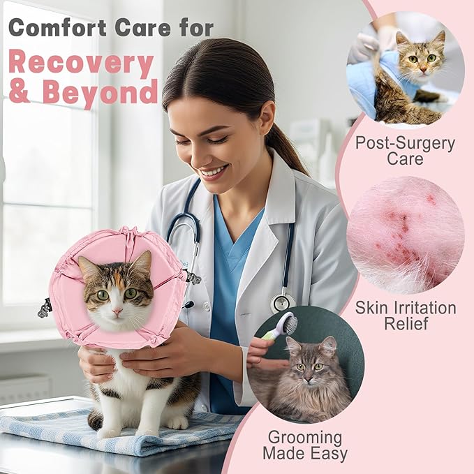 Cat Cone Collar Soft, Adjustable Elizabethan Collar for Cats to Stop Licking, Comfortable Lightweight Kitten Cone for Wound Healing and Surgery Recovery, Pink S