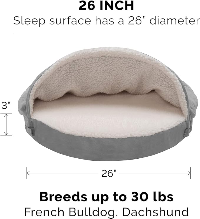 Furhaven 26" Round Memory Foam Dog Bed for Medium/Small Dogs w/ Removable Washable Cover, For Dogs Up to 30 lbs - Sherpa & Suede Snuggery - Gray, 26-inch