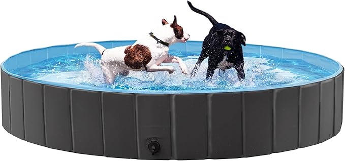 Yaheetech Black Folable Hard Plastic Large Dog Pet Bath Swimming Pool Bathing Tub for Dogs Cats Pets, Pet Repair Patches Included, XXL