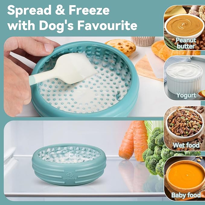 Dog Lick Bowl, Animire Freeze Lick Mat for Dogs, Non-Slip Slow Feeder Licking Bowl Enrichment Treat for Distraction Anxiety Relief, Food Grade Silicone, Dishwasher Safe(Teal,S)