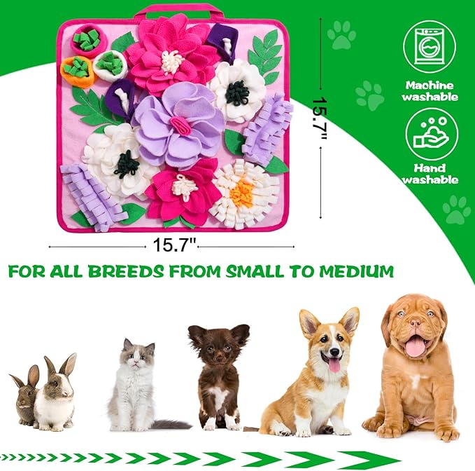 Snuffle Mat for Dogs,Dog Feeding Mat Sniff Mat Interactive Dog Puzzle Mat for Training and Stress Relief Encourages Natural Foraging Skills (Pink)