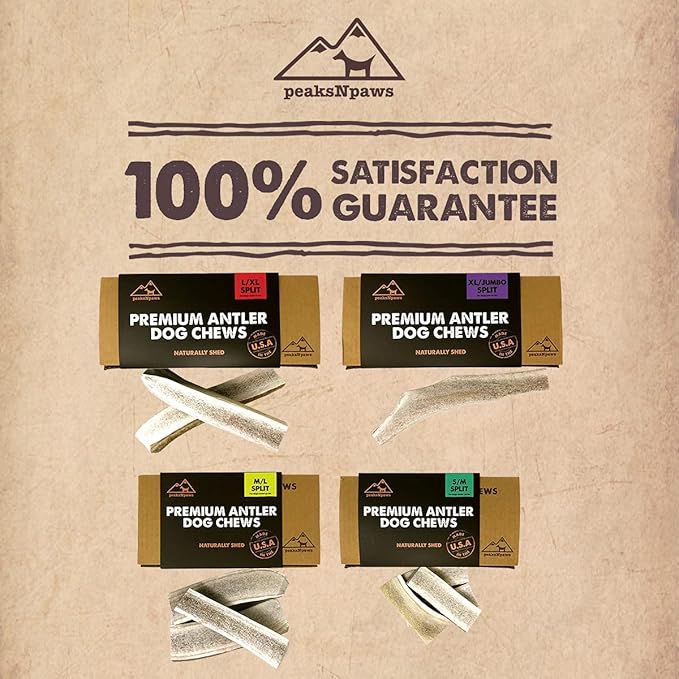 peaksNpaws Premium Split Elk Antlers for Dogs, Dog Treats Large Breed, Made in USA, Natural Chews for Aggressive Chewers, Long Lasting Pet Treat for Dogs Under 80 lbs, 2 Large/XL Antler Pack