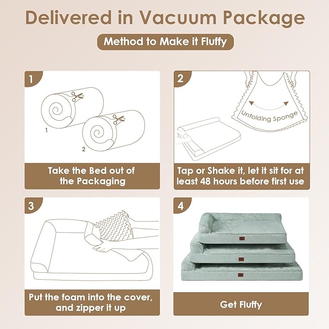 EHEYCIGA Memory Foam Dog Bed Large Sized Dogs, Waterproof Dog Bed Orthopedic with Washable Removable Cover, Non-Slip Pet Bed Couch, 36x27x6 Inches, Greyish Green