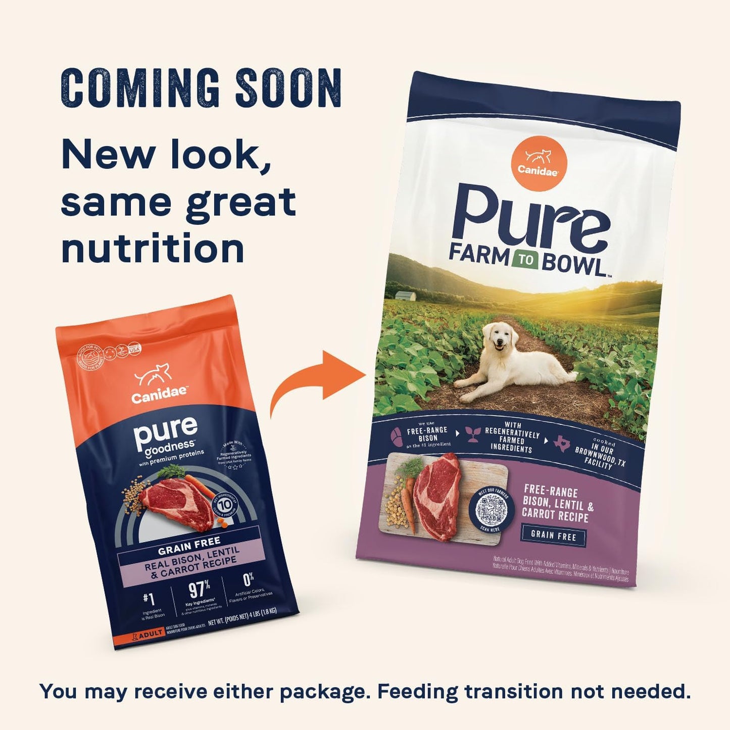 Canidae Pure Limited Ingredient Premium Adult Dry Dog Food, Real Bison, Lentil & Carrot Recipe, 4 lbs, Grain Free