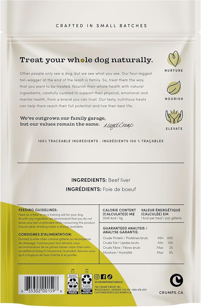 Crumps' Naturals Freeze Dried Beef Liver Mini Trainers, 4.4oz / 126g, Dog Treats