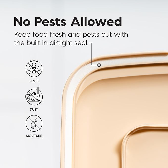 IRIS USA 58 Lbs / 67 Qt WeatherPro Airtight Pet Food Storage Container with Attachable Casters, For Dog Cat Bird and Other Pet Food Storage Bin, Keep Fresh, Translucent Body, Almond/Clear