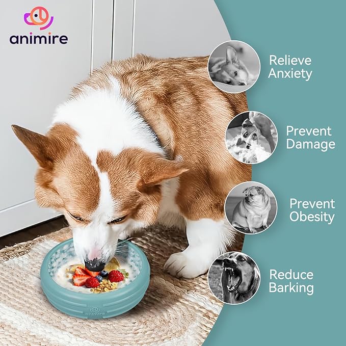 Dog Lick Bowl, Animire Freeze Lick Mat for Dogs, Non-Slip Slow Feeder Licking Bowl Enrichment Treat for Distraction Anxiety Relief, Food Grade Silicone, Dishwasher Safe(Teal,S)