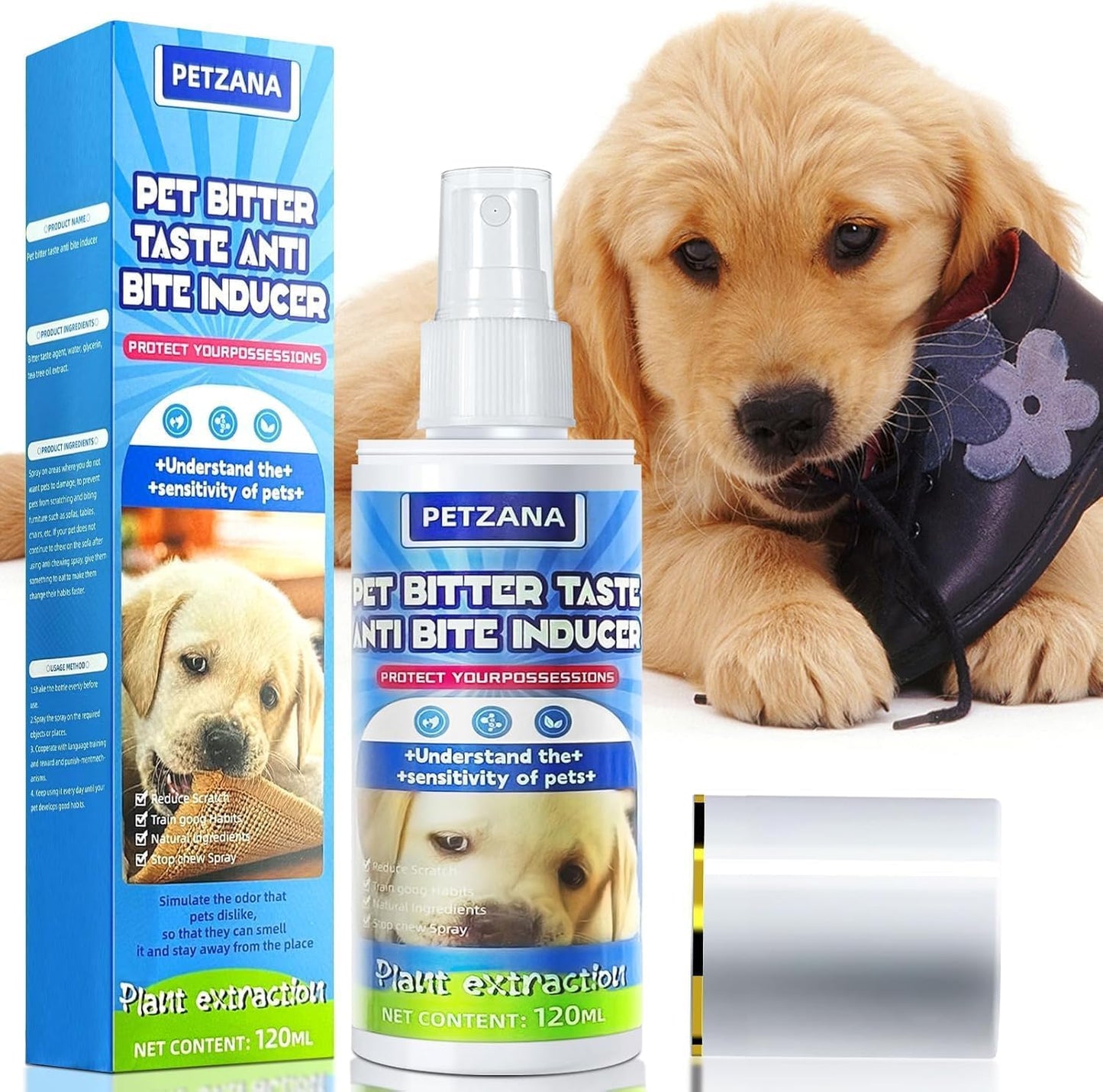 Bitter Apple Spray for Dogs: 100ML Natural Alcohol-Free Bitter Spray for Dogs to Stop Chewing Licking, Deterrent Spray for Puppy Training Protect Furniture, Shoes, Cords Indoor/Outdoor Use (100ML)