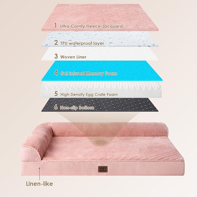 EHEYCIGA Memory Foam Dog Bed XLarge Sized Dogs, Extra Large Dog Bed Orthopedic with Washable Removable Cover, Waterproof XL Pet Bed Couch for Crate, 41x27x6 Inches, Pink