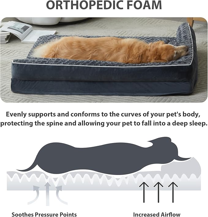 BFPETHOME Orthopedic Dog Beds for Large Dogs-Waterproof Sofa Dog Bed with Removable Washable Cover, Large Pet Bed with Waterproof Lining and Nonskid Bottom,Pet Bed for Dogs