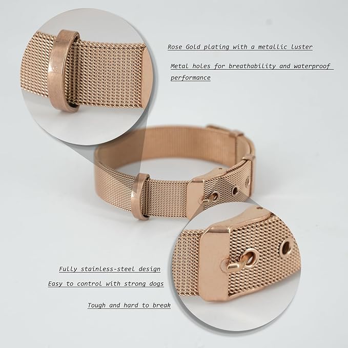 Stainless Steel Waterproof Medium Rose Gold Adjustable Breathable Belt Pet Collar Dog Cat Kitten Imitation Woven Tape Slip Durable Stainless Steel Waterproof Small Choker