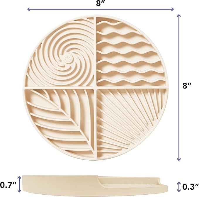 Awoo Paradise - Silicone Dog & Cat Lick Mat and Slow Feeder with Suction Cups - Non-Slip, Dishwasher Safe Pet Dish - Extends Mealtime for Fast Eaters and Reduces Anxiety - for Wet & Dry Food (Almond)