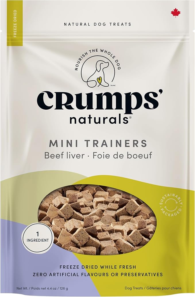 Crumps' Naturals Freeze Dried Beef Liver Mini Trainers, 4.4oz / 126g, Dog Treats