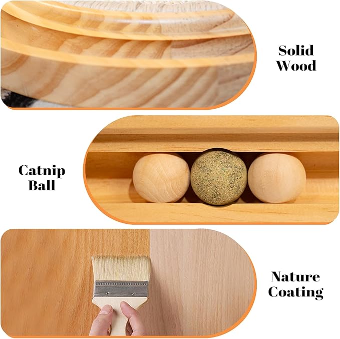 CHEERHOME PETS Sisal Cat Scratcher Toy with Ball Track Wooden Interactive Cat Toy for Indoor Cats Scratch Pad, Physical Exercise for Kitty and Medium Cat