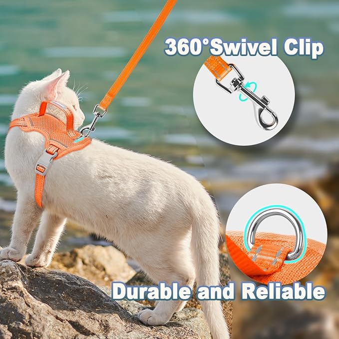 Cat Harness and Leash Set Escape Proof for Kitten Walking, Soft Adjustable Top Handle Vest Harnesses for Cats, Easy Control Breathable Reflective Small Medium Large, Orange, XS
