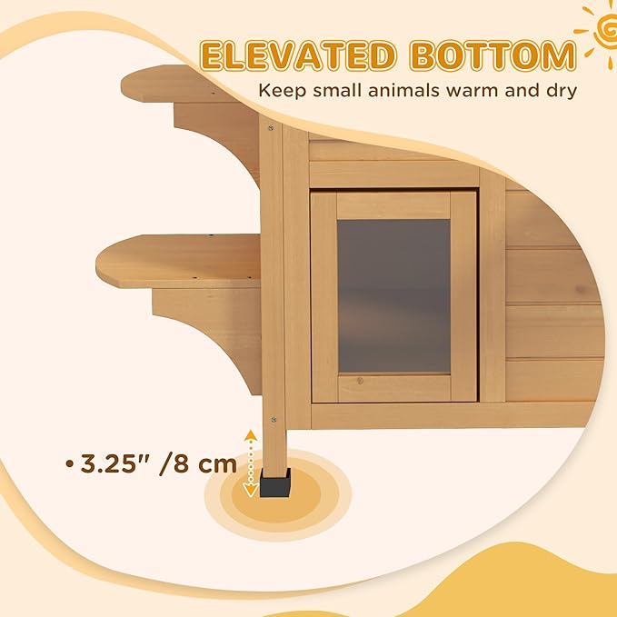 PawHut 2-Story Cat House Outdoor, Weatherproof Wooden Cat Enclosure for Feral Cats with Escape Door, Openable Roof, Jumping Platforms, Natural