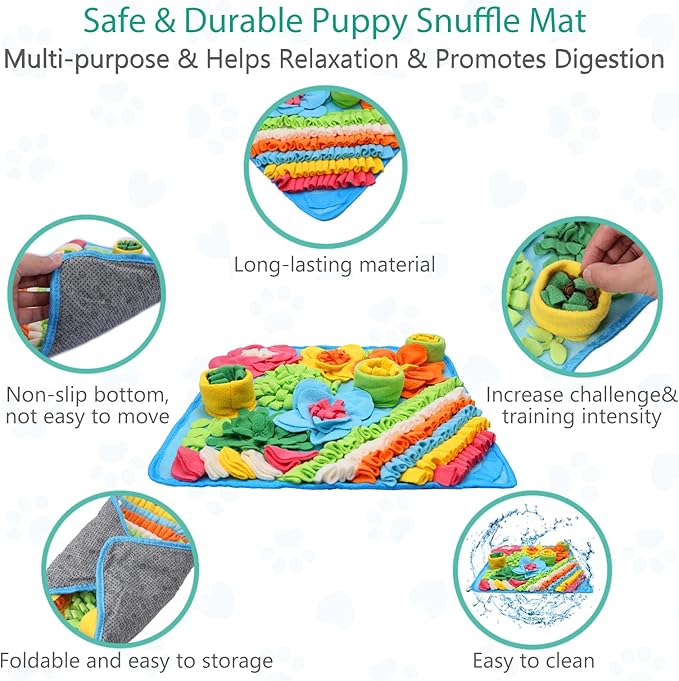 ORIA Snuffle Mat for Dogs, 20x20'' Interactive Dog Puzzle Toy, Non-Slip Treat Feeding Mat for Boredom, Slow Eating, Keep Busy, Pet Foraging Mat for Small Medium Large Dogs Cats Rabbits