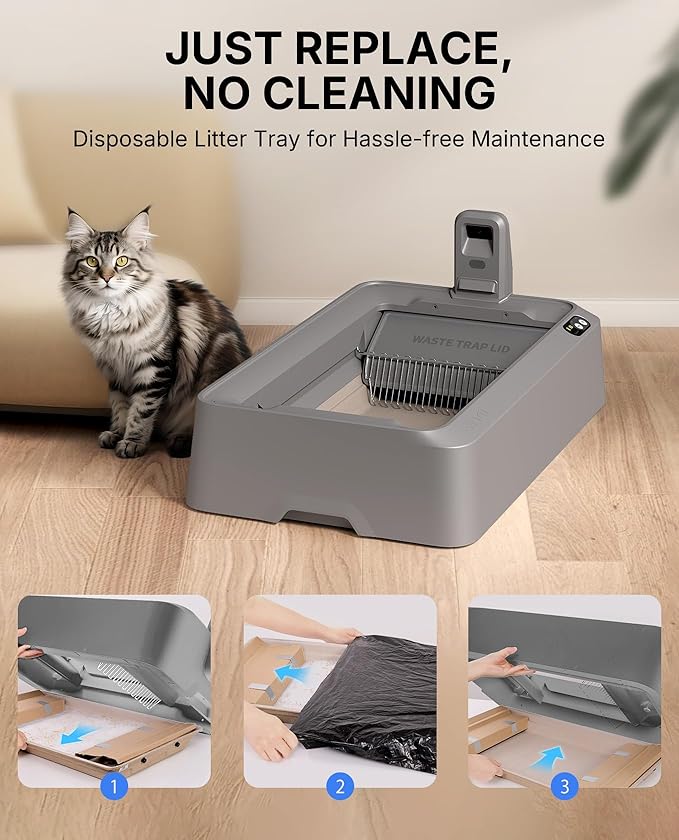 PETKIT Open-Top & AI Camera Self Cleaning Cat Litter Box, Urinary Health Monitor Automatic Cat Litter Box, Smart Robot with 2-Way Raking/5G WiFi/Safety Sensors/Odor Control for Multiple Cats (Grey)