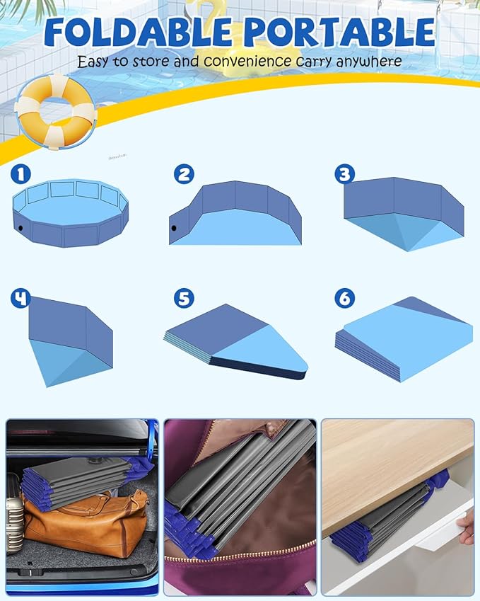 YSJILIDE Portable Dog Pool PVC Pet Swimming Pool Bathtub Collapsible Dog Pool, Hard Plastic Pool for Pets to Swim and Bath (M-39"x 12" Dark Grey)