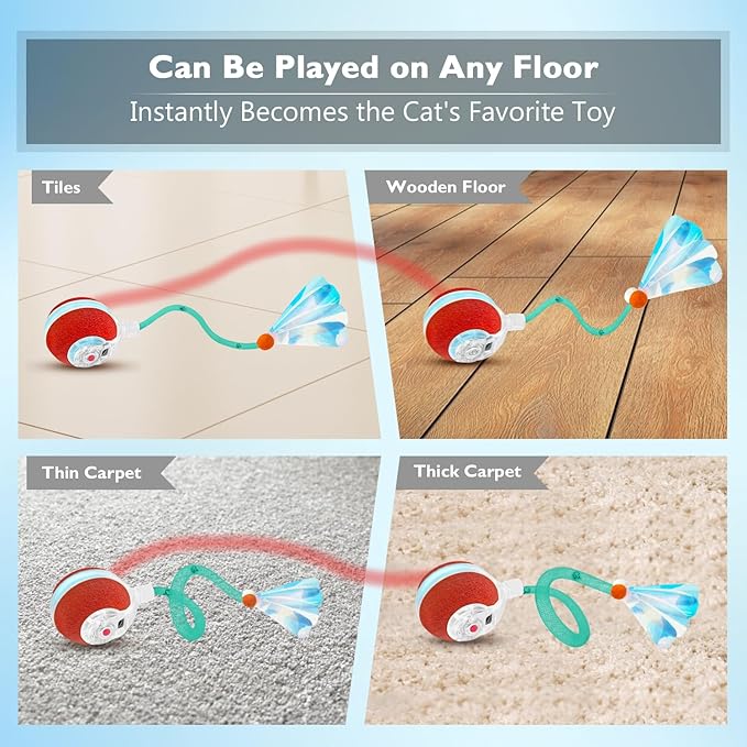 YVE LIFE Interactive Cat Toys Ball for Indoor Cats,[2025 Newly Upgraded] Agile Moving Cat Ball with Elastic Mesh Tail,Automatic Kitten Toys for Bored Indoor Adult Cats,Motion Activated (Burgundy)