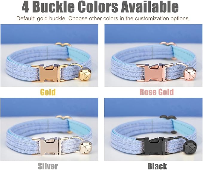 Personalized Cat Collar with Engraved Buckle – Custom Adjustable Kitten Collar with Bell, Choose Buckle Color or Breakaway Safety Design (Corduroy)