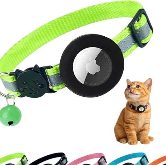 AirTag Cat Collar Airtag Holder for Cats – Breakaway Reflective Nylon Kitten Collar with Bell, Adjustable 1cm Cat Collar for Tracking, Safety & Small Cats (Fits 8.66–13.78 in)