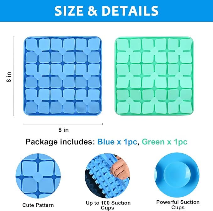Silicone Snuffle Mat for Dogs 2 Pack, Silicone Dog Slow Feeder Lick Mat with Suction Cups, Puppy Puzzle Feeder Toys Sniff Mat Foraging Mat for Smell Training Slow Eating, Blue & Green