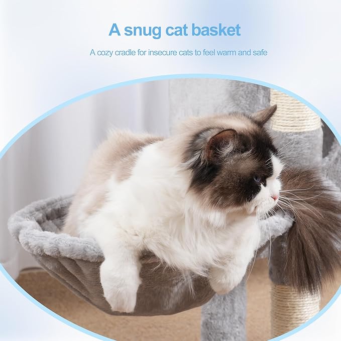 Hey-brother Cat Tree Tower, Scratching Posts with Removable Toys, Cozy Condo, Platform, Hammock, Sisal Scratch Board and Ball for Indoor Kittens, 41.3 Inches, Light Gray MPJ008SW