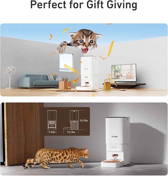 Automatic Cat Feeders, 7L/29 Cups Automatic Dog Feeder with Desiccant Bag, 1-6 Meals Ideal for 2-15mm Dry Food, Suitble for Multiple Pets, Dual Power Supply, Detachable Washable, White