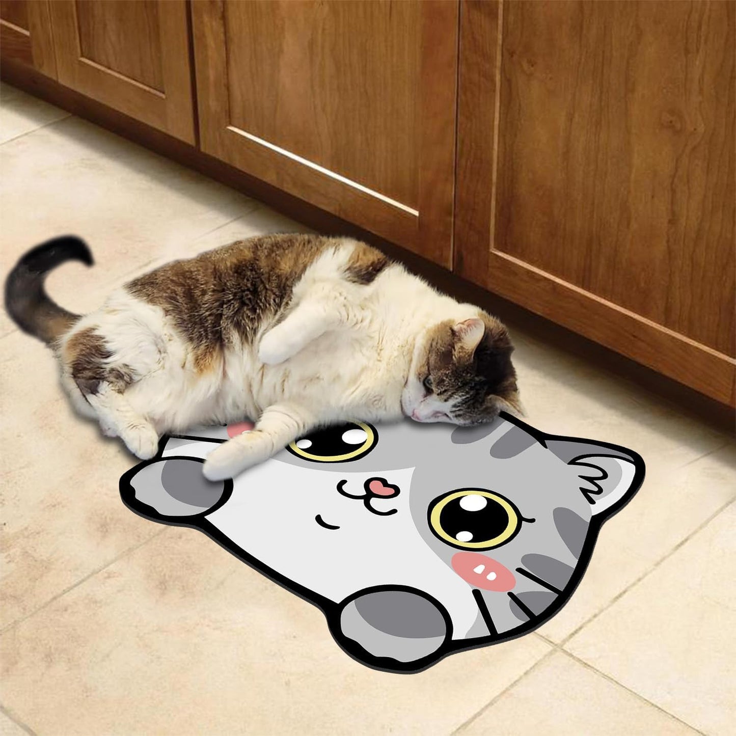 Pet Supplies Cat Feeding Bowl Mat - Absorbent, Easy Clean, Quick Dry for Cat Food and Water Dispenser - Grey, 19"x15"