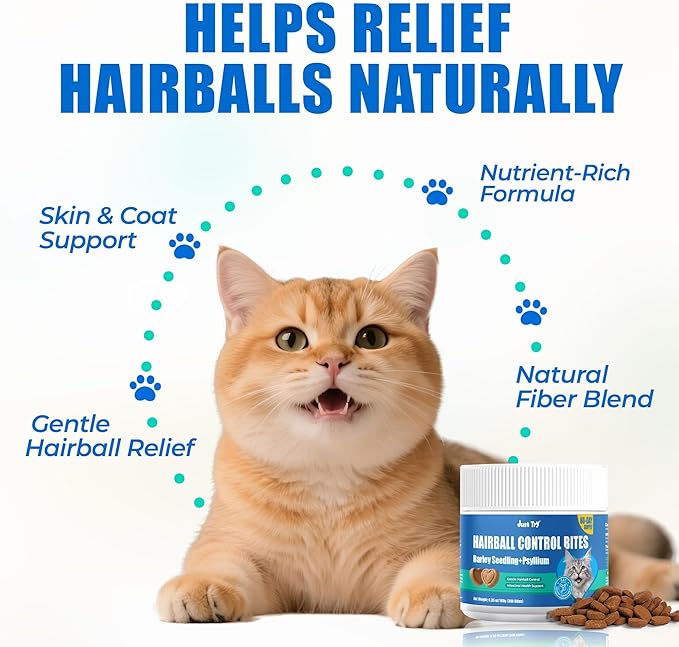 Just Try 300 Bites Hairball Control Cat Treats - Hairball Treatment & Relief for Cats - with Cat Grass, Pumpkin, & Omega-3 Fish Oil, Crunchy Chicken Flavor Crunchy Bites