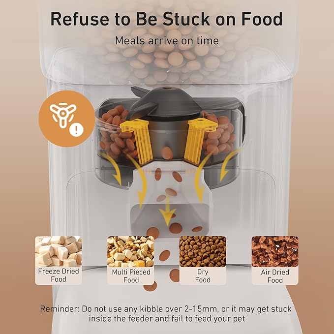 Automatic Cat Feeders, 7L/29 Cups Automatic Dog Feeder with Desiccant Bag, 1-6 Meals Ideal for 2-15mm Dry Food, Suitble for Multiple Pets, Dual Power Supply, Detachable Washable, White