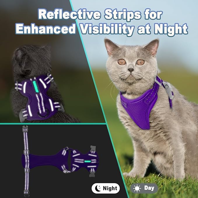 Cat Harness and Leash Set Escape Proof for Kitten Walking, Soft Adjustable Top Handle Vest Harnesses for Cats, Easy Control Breathable Reflective Small Medium Large, Purple, XS