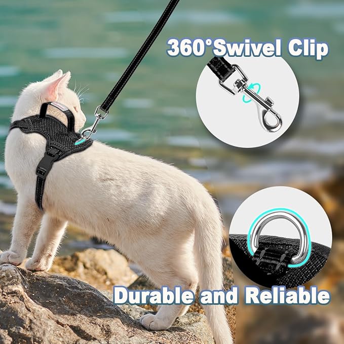 Cat Harness and Leash Set Escape Proof for Kitten Walking, Soft Adjustable Top Handle Vest Harnesses for Cats, Easy Control Breathable Reflective Small Medium Large, Black, XXS