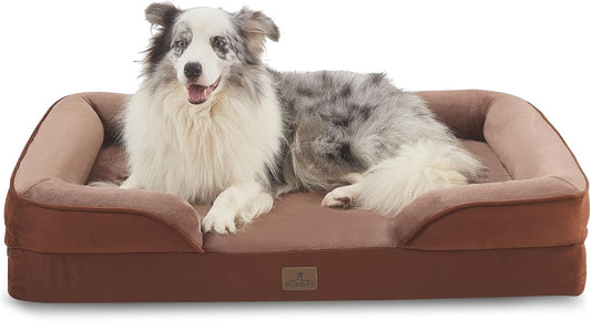 Bedfolks Orthopedic Dog Bed, Big Waterproof Dog Sofa Bed for Large Dogs, Egg Foam Pet Couch Bed with Removable Washable Cover and Nonslip Bottom, Brown