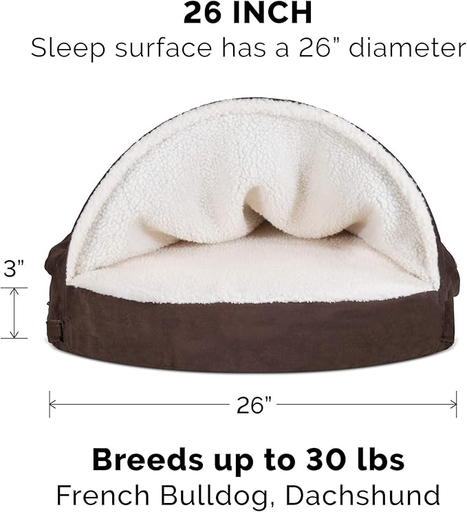 Furhaven 26" Round Memory Foam Dog Bed for Medium/Small Dogs w/ Removable Washable Cover, For Dogs Up to 30 lbs - Sherpa & Suede Snuggery - Espresso, 26-inch