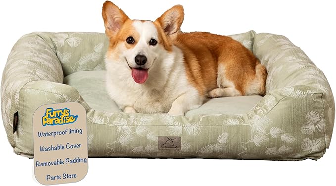 Furry's Paradise Foam Cuddler Pet Bed with Waterproof Liners, Reversible Cushion, Washable Cover, Recycled Fibers and Non-Slip Bottom. (Blown Dandelions, Orthopedic Medium)