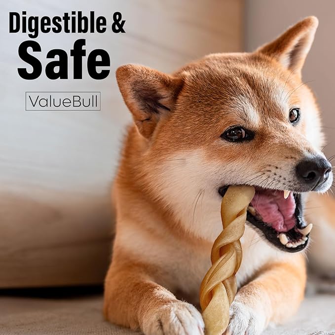 ValueBull Buffalo Collagen Braided Sticks for Large Dogs, 6 Inch Thick Chews, Natural Long-Lasting Dog Treats, 200 Count Wholesale Pack - Supports Joints, Skin & Coat with Chondroitin & Glucosamine