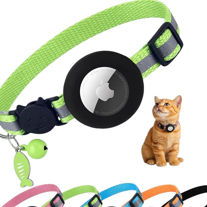 AirTag Cat Collar Airtag Holder for Cats – Breakaway Reflective Nylon Kitten Collar with Bell, Adjustable 1cm Cat Collar for Tracking, Safety & Small Cats (Fits 8.66–13.78 in)