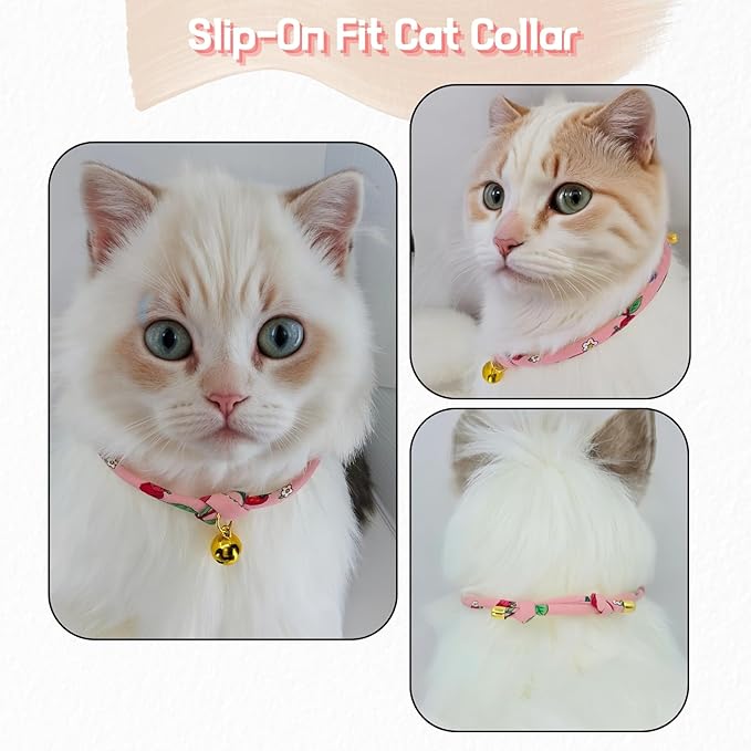 Handmade Cotton Cat Collar with Bell – Adjustable Slip-On Design, No Buckle, Lightweight Rope Collar for Kittens, Indoor Cats, and Small Pets (Cherry)