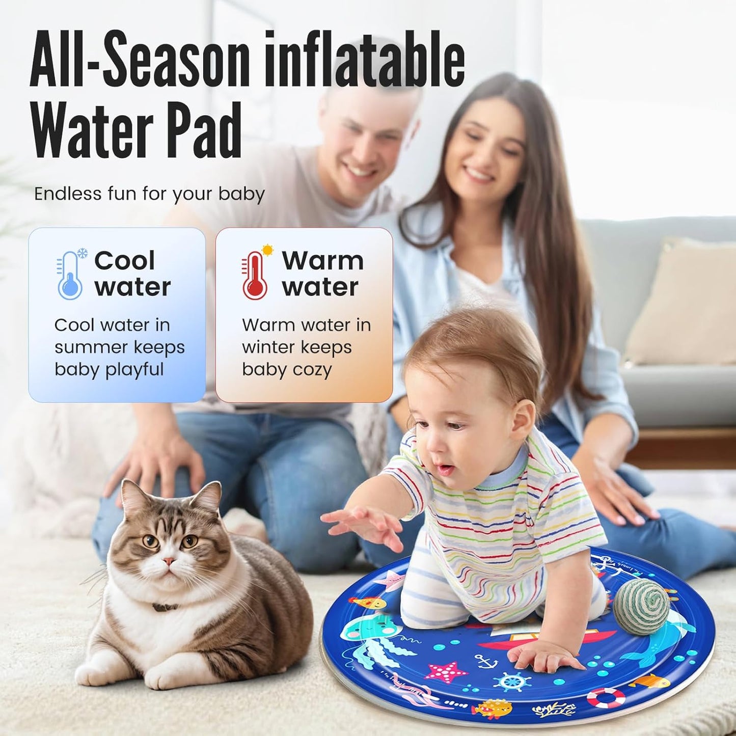cat Cold pad, Portable Water-Filled, Interactive cat Toy, Suitable for All Kinds of Pets, Keeping Your Pets Cool in Summer Ocean Blue