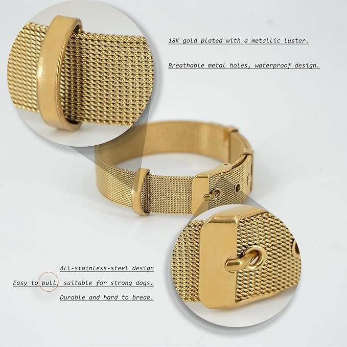 Stainless Steel Waterproof Medium 18K Gold Adjustable Breathable Belt Pet Collar Dog Cat Kitten Imitation Woven Tape Slip Durable Stainless Steel Waterproof Small Choker