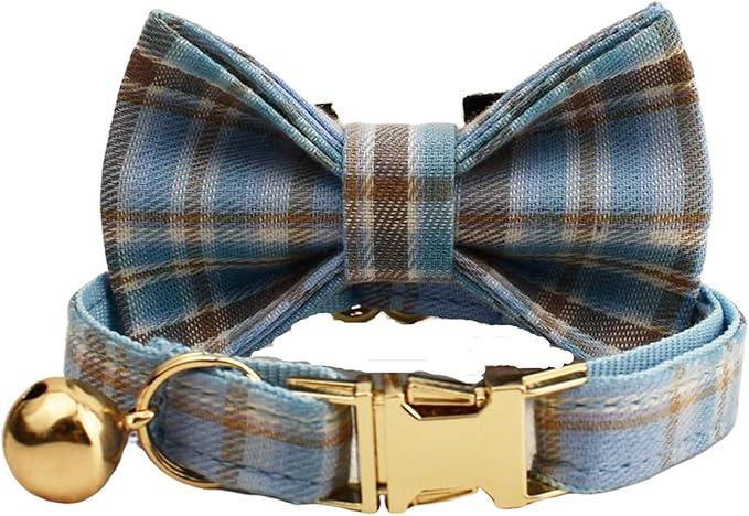 Plaid Polyester Personalized Cat Collar with Name & Owner Phone, Customizable Laser-Engraved, Charming Bell, Metal Buckle for Kittens and Cats - Matching Leash Available (Style-H)