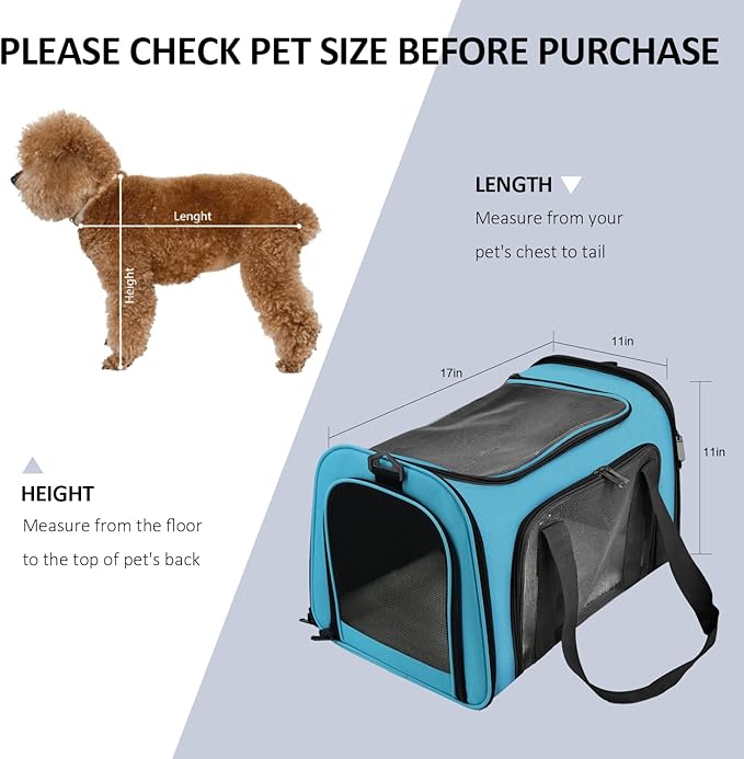 Pet Carrier for Small Medium Cats Puppies up to 15 Lbs, Airline Approved Small Dog Travel Puppy Carrier Soft Sided, Collapsible - Blue