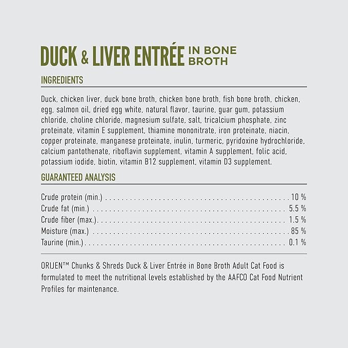 ORIJEN Chunks & Shreds Wet Cat Food Duck & Liver Entrée 5.5oz Cans (6 Count)