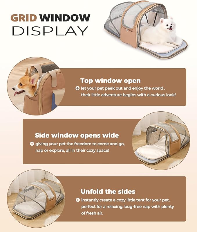 Expandable Pet Carrier Backpack, Cat Carrier Backpacks with Breathable Mesh for Cats Small Dogs Puppies Up to 25 Lbs Airline Approved Waterproof Travel Carrier with Safety Buckle for Hiking & Flights