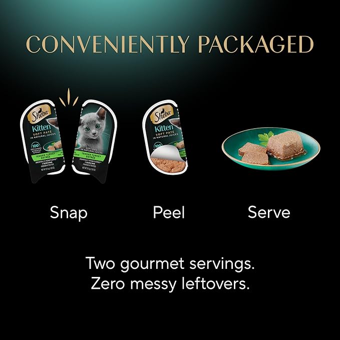 Sheba Perfect Portions Kitten Wet Cat Food Pate Turkey Entree, 2.6 oz. Twin-Pack Trays (24 Count, 48 Servings)